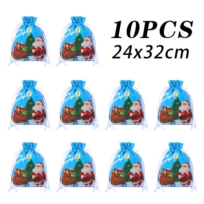 10pcs  Christmas Drawstring Gift Bag Party Children Kid Candy Gift Bag Aluminum Foil Box Happy New Year Xmas Eve 2025