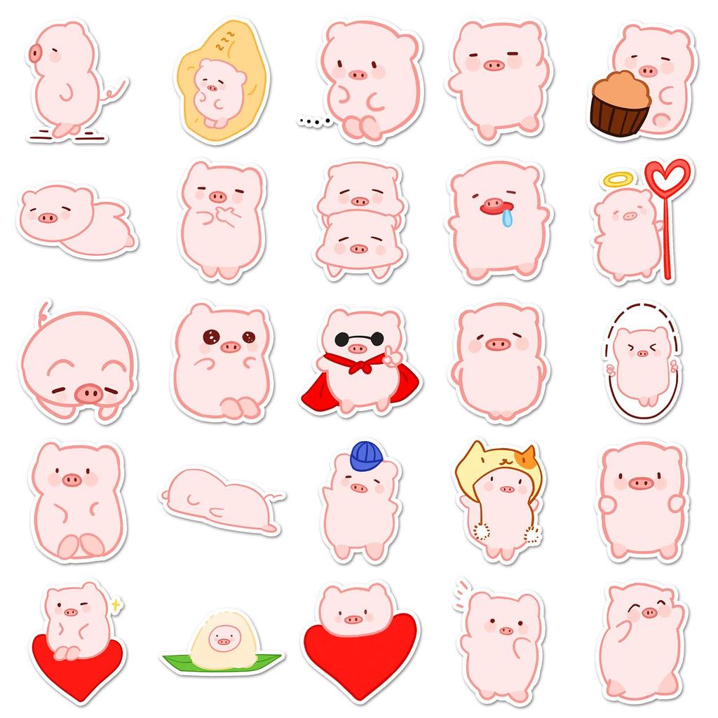 50 Waterproof Pink Little Pig Cartoon Stickers for Kids' Water Bottles & Journals