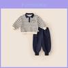 Boys Striped Cotton Kids Sweater Pants Set With Letter Cartoon Prints For Autumn Playtime