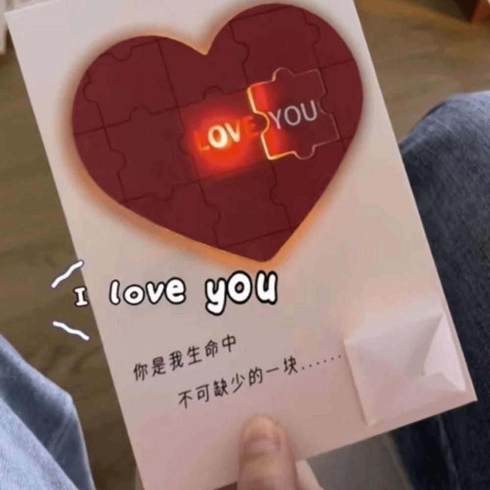 Romantic Love Puzzle Postcard Creative Surprise Valentine's Day Gift Puzzle Recording Unique Luminous LOVE Word Card