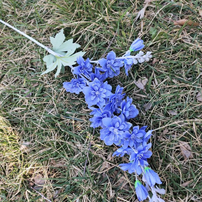 Artificial Larkspur Flocked Stems Double Fork Design Wedding Floral Decor Home Centerpiece Arrangements