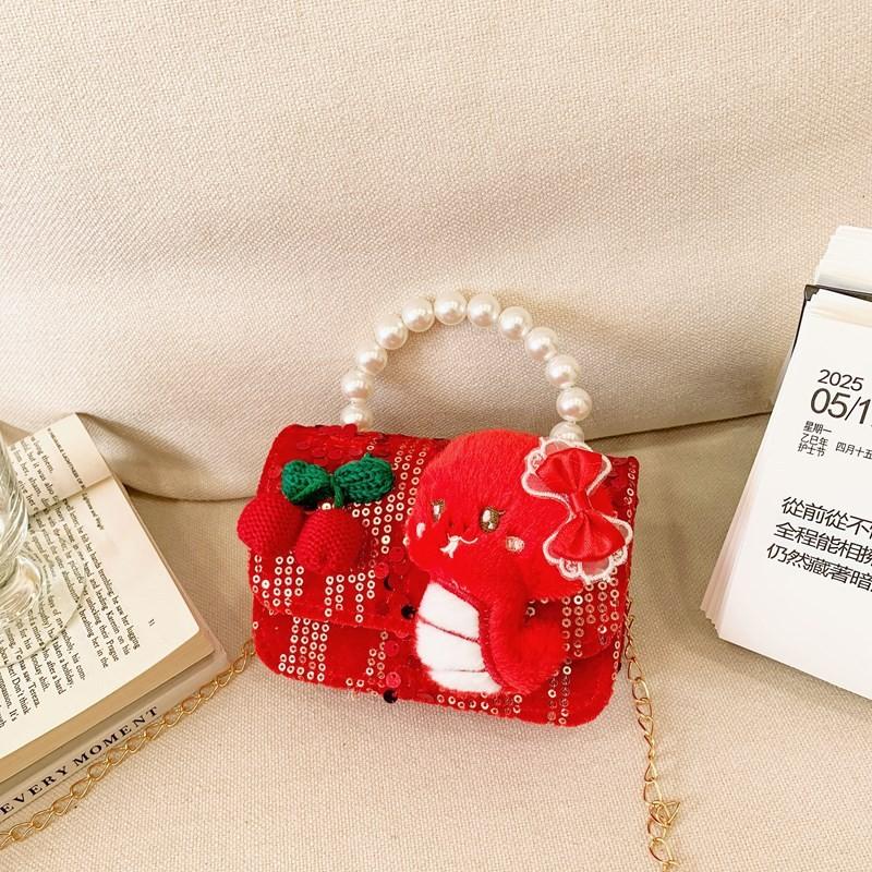 Kids Red Delightful Handbag With Stylish Chain And Charming Bow For Style Daily