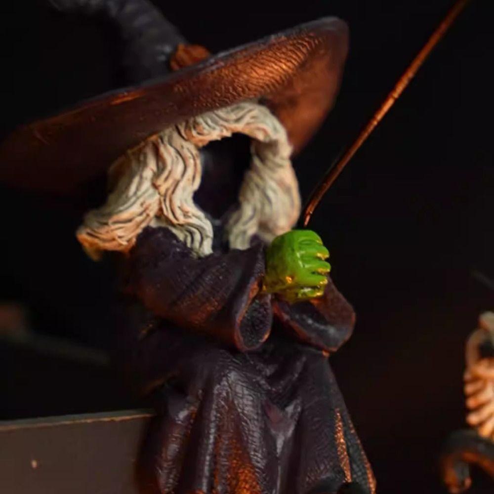 Crafts Witch Figurines Funny Halloween Witch Sculpture Fishing Witch Statue Background Layout
