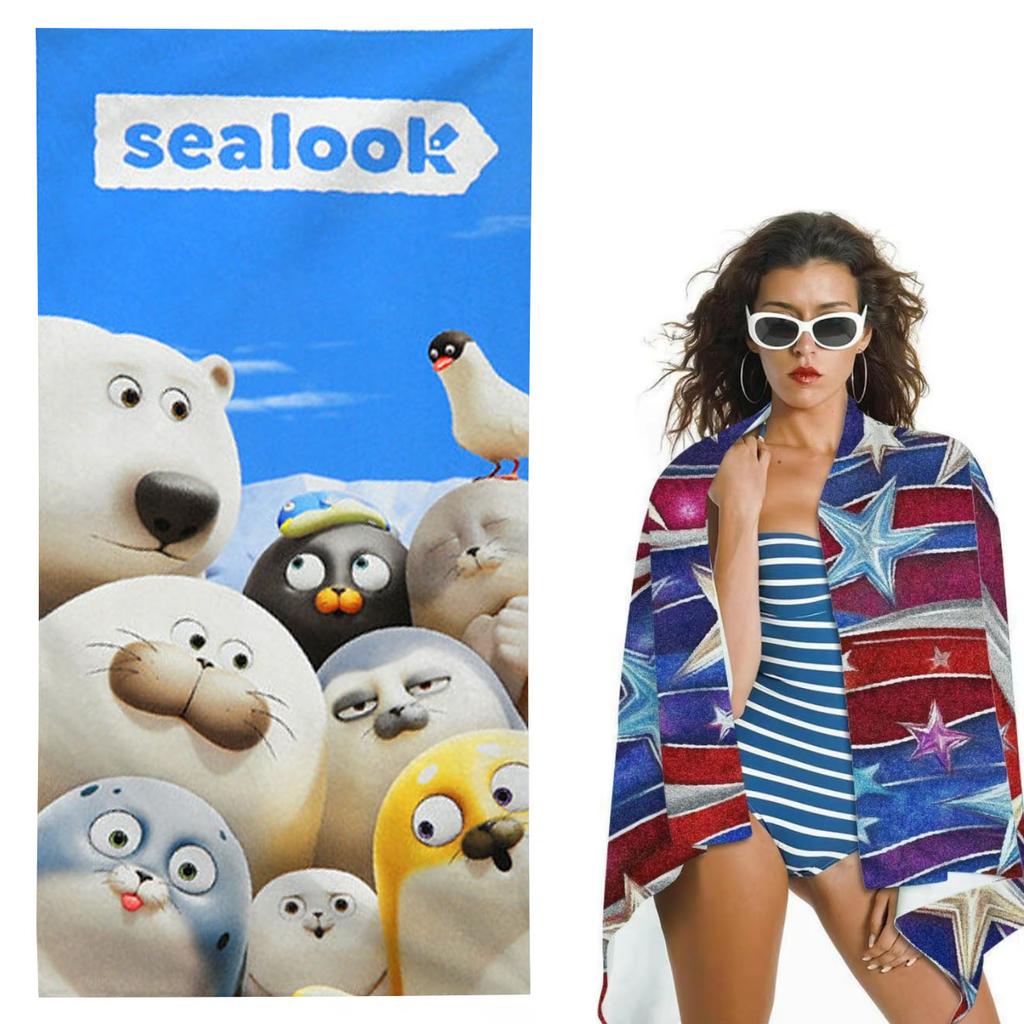 Cute Anime S-Sealook Beach Towel Microfiber Fabric Soft And Water Absorbent Quick Dry Perfect For Bathroom And Beach Accessories