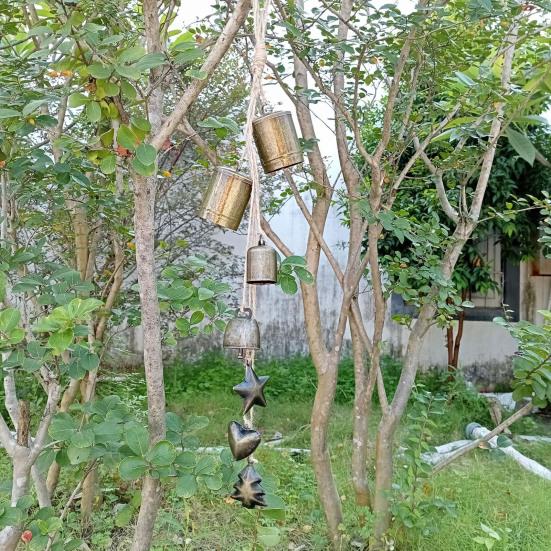 Rustic Christmas Bells Metal Tibetan Inspired Bells Decorative Cow Bells with 4 Bells on Hanging Rope for Home Door Mantel Decor