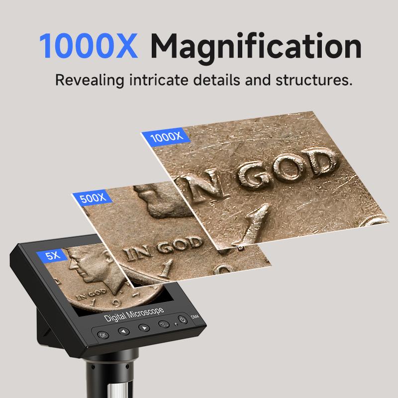 LCD Digital Microscope, 4.3-inch IPS Screen, 1000x Magnifying Glass, With 8 LED PC Views Compatible With Windows
