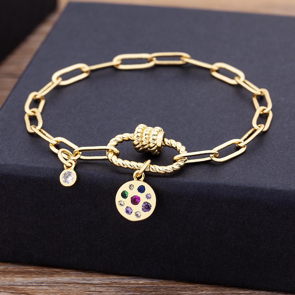Nidin 17 Styles Light Luxury Copper Zircon Star Moon Pendant Bracelets For Women Men Link Chain Bracelets Geometric Jewelry