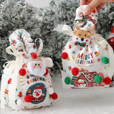 Sacchetto Regalo di Natale con Coulisse Riutilizzabile Sacchetto per Caramelle per Dolcetti Biscotti Dolcetti Vigilia di Natale Sacchetto Portafrutta con Pupazzo di Neve Babbo Natale Renna