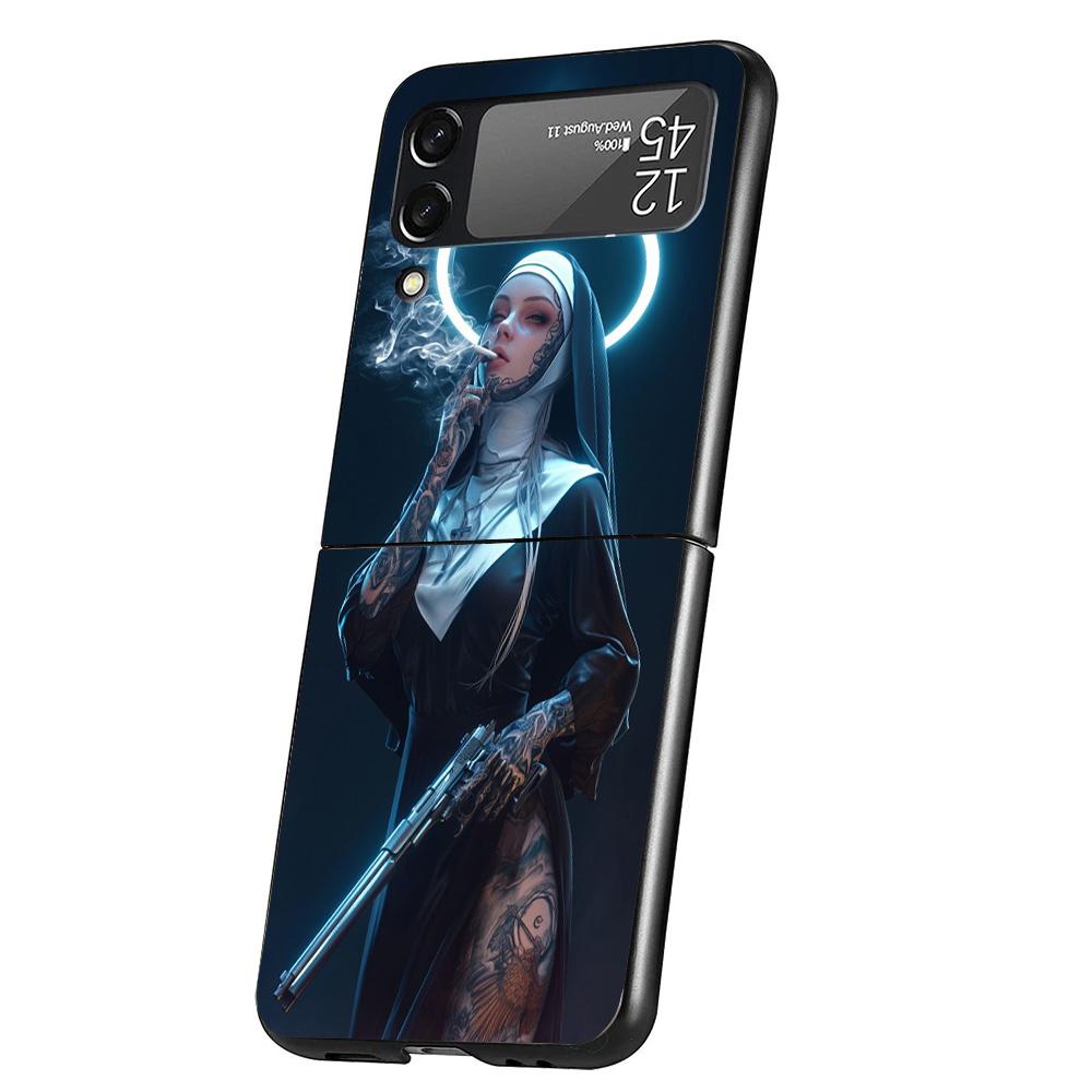 Dark Demon Nun Phone Case For Samsung Galaxy Z Flip 7 6 5 4 3 5G Cover ZFlip7 ZFlip6 ZFlip4 ZFlip5 ZFlip3 Coque Fundas Galaxy Z