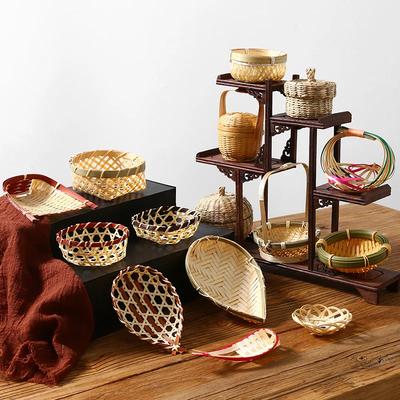 Japanese Bamboo Bento Sushi Seafood Boat Woven Products Handmade Bamboo Basket Farmhouse Tableware Sashimi Plate Decoration