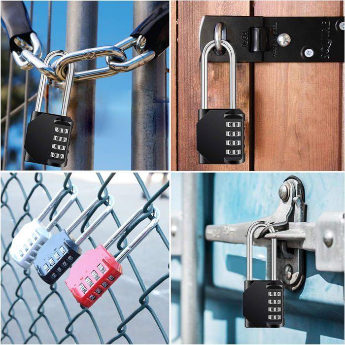 Cadenas à combinaison longue - AIMOONSA - Modèle universel - 4 chiffres - Anse longue - Corps alliage zinc