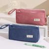 Corduroy Pencil Case Large Capacity Double-Layer Pencil Pouch for Middle School Office Cosmetic Bag Multi-Purpose Stationery Organizer for Pens Makeup