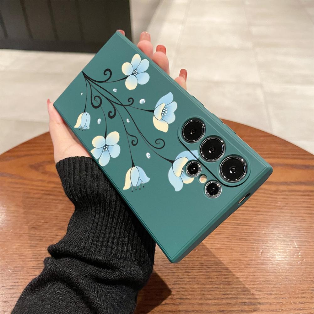 Blue Flower with Curly Stems For Samsung Galaxy S25 S24 Ultra S23 S22 S21 S20 FE Plus Note 10 20 Lite Protection TPU Cover