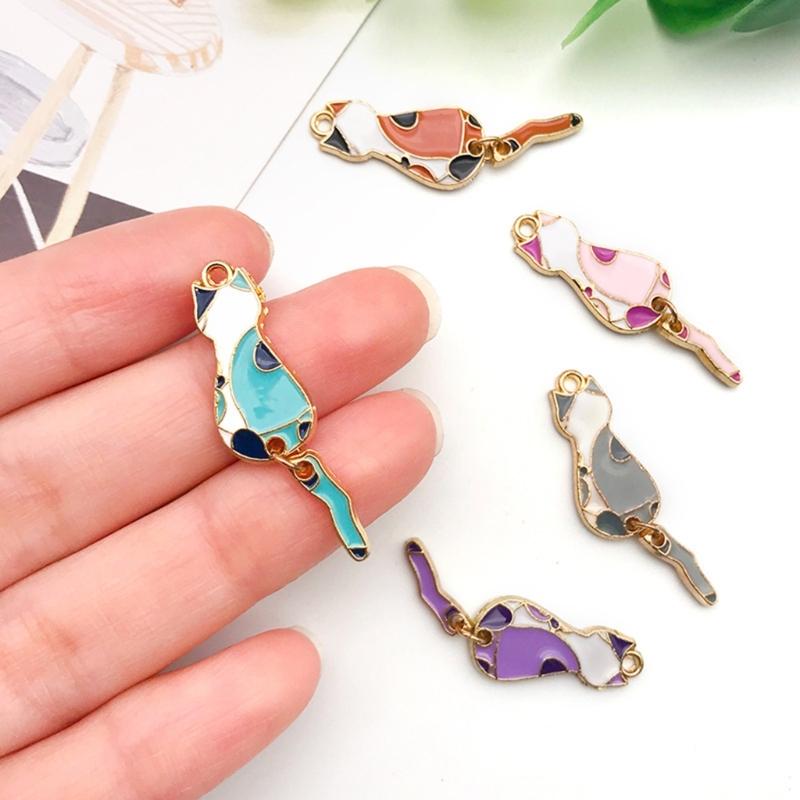 10Pcs Metal Kitten Charm Cartoon Cute Colored Cat Pendant Dangle Jewelry Making Accessory for DIY Necklace Earrings