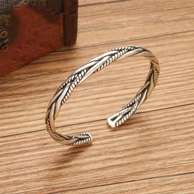 Uno, Bracciale Antico in Argento Europeo e Americano, Personalità Maschile e Femminile, Bracciale Regolabile con Apertura a Ciambelle