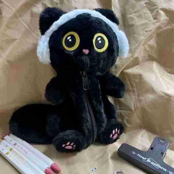 New Plush Kitty Pencil Pouch Fun Cartoon Organizer With Soft Material For Kids And Teens