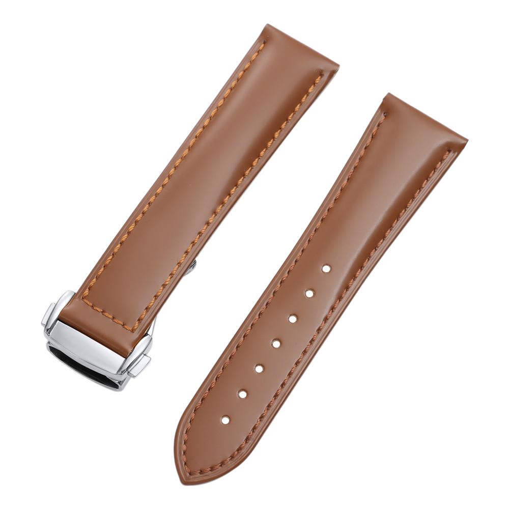 19mm 20mm 21mm 22mm Polished Cowhide Straps for Omega Seamaster Speedmaster Folding Buckle Waterproof Brown Leather Watch Band
