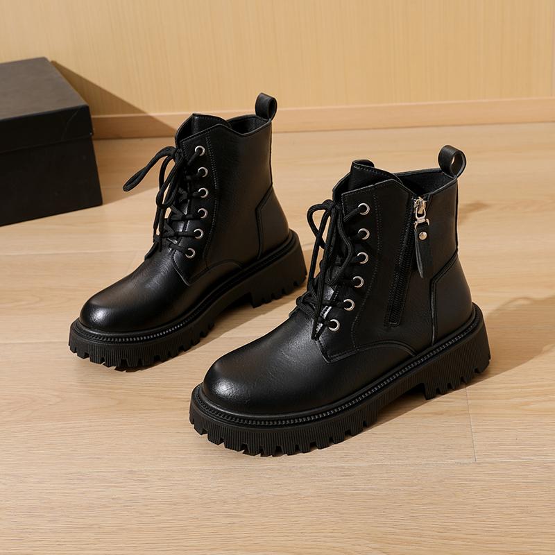 Women’s Winter Boots Casual Brown Short Motorcycle Boots Street Style Black Warm Ankle Boots with Fur Plus Size