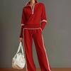 Ensemble de survêtement deux pièces pour femme Sweatshirt à demi-fermeture éclair et col montant Pantalon large à cordon de serrage Rayure contrastante Tenue de sport décontractée