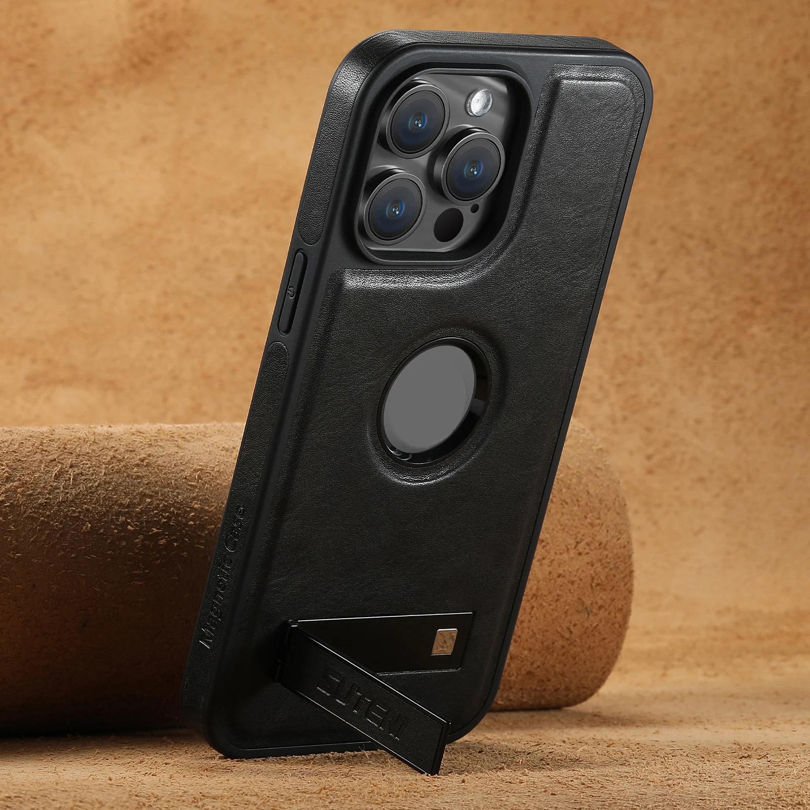 

Магнитный кожаный чехол для телефона для iPhone 13 12 15 14 Pro Max 15Plus Magsafe с невидимым кронштейном, чехол для iPhone 12 13 14 15 ProMax For IPhone 14