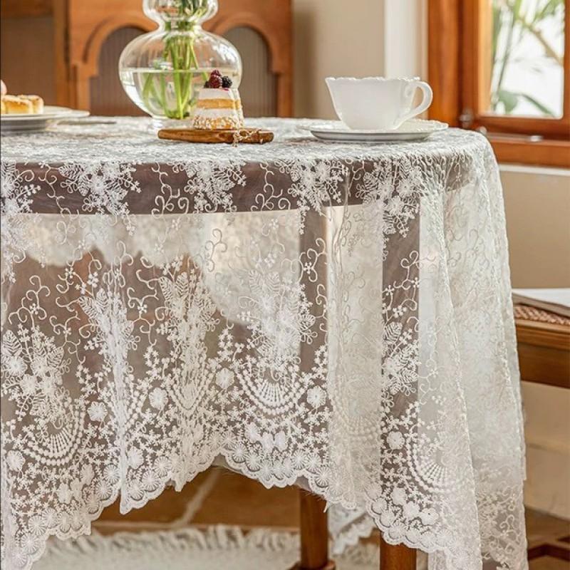 Lace Floral Tablecloth Round Dining Table Decorative Cover Ins Style Nordic Home Living Room Coffee Cloth