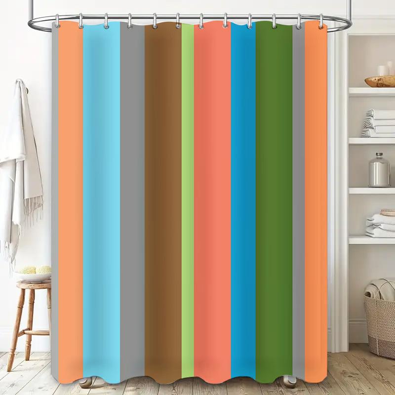 Brightly Colored Shower Curtain for Bathroom Decor Vivid Multicolor Waterproof Fabric Rod Pocket Hooks Set