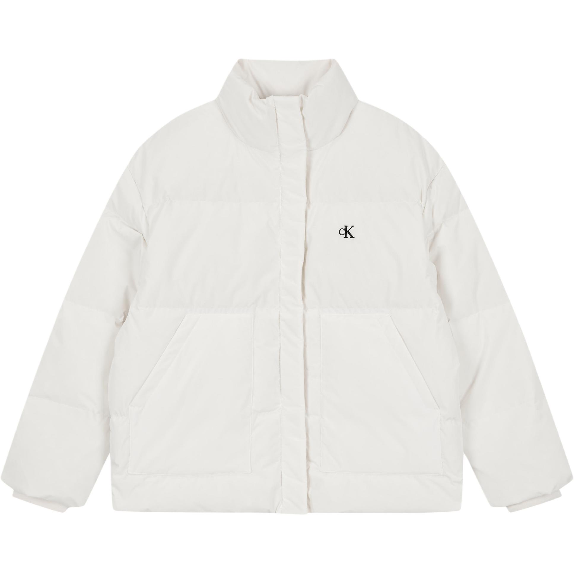 Calvin Klein Minimalist Solid Color Stand Collar Zipper Loose Comfortable Warm Versatile Short Sleeve Down Jacket Women outerwear 47D577G-VDV XXS