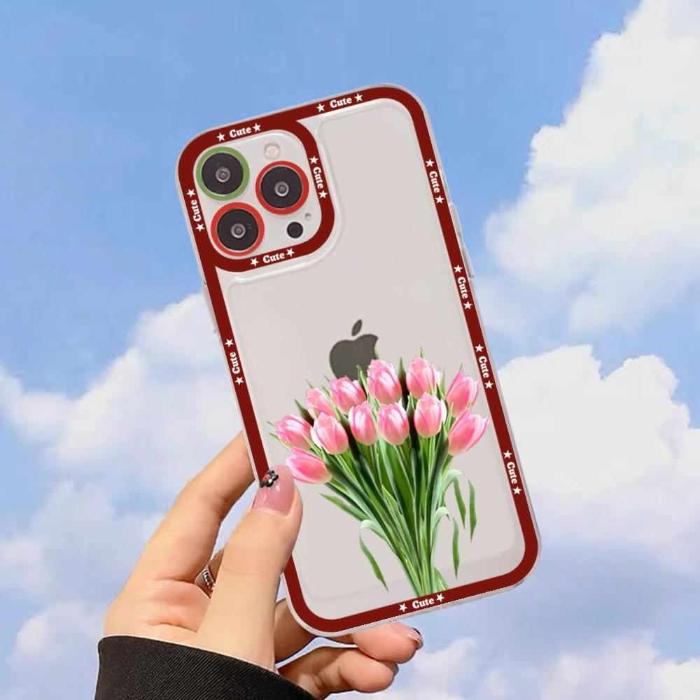 Red Poppies Tulip Rose Phone Case For iPhone 15 11 12 13 14 Mini Pro Max XR X XS TPU Clear Case