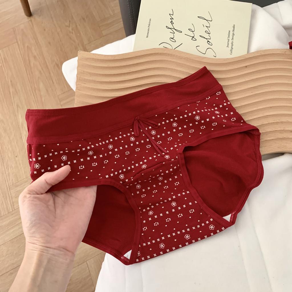 Lady Spring and Autumn Year Marriage Red Pure Cotton Extended Crotch Wrapped Hip Underwear