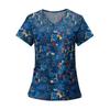 Women's Fashion Printed Short Sleeve V Neck Pattern Tops Pocket Working T-shirts