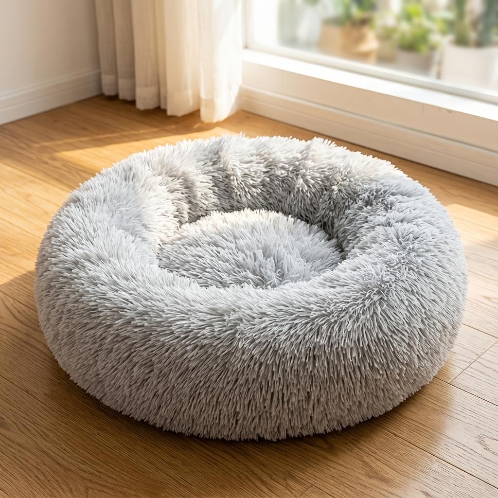 Round Plush Cat Bed Soft Cozy Dog Bed Cushion Long Plush Pet Sleeping Nest for Cats Small Dogs Pad Mat