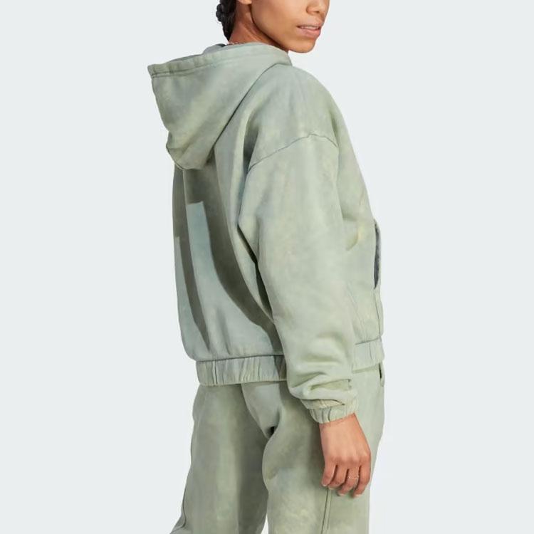 Adidas All Season Fleece Washed Full-Zip Hooded Track Top Women Tops Green IL3273