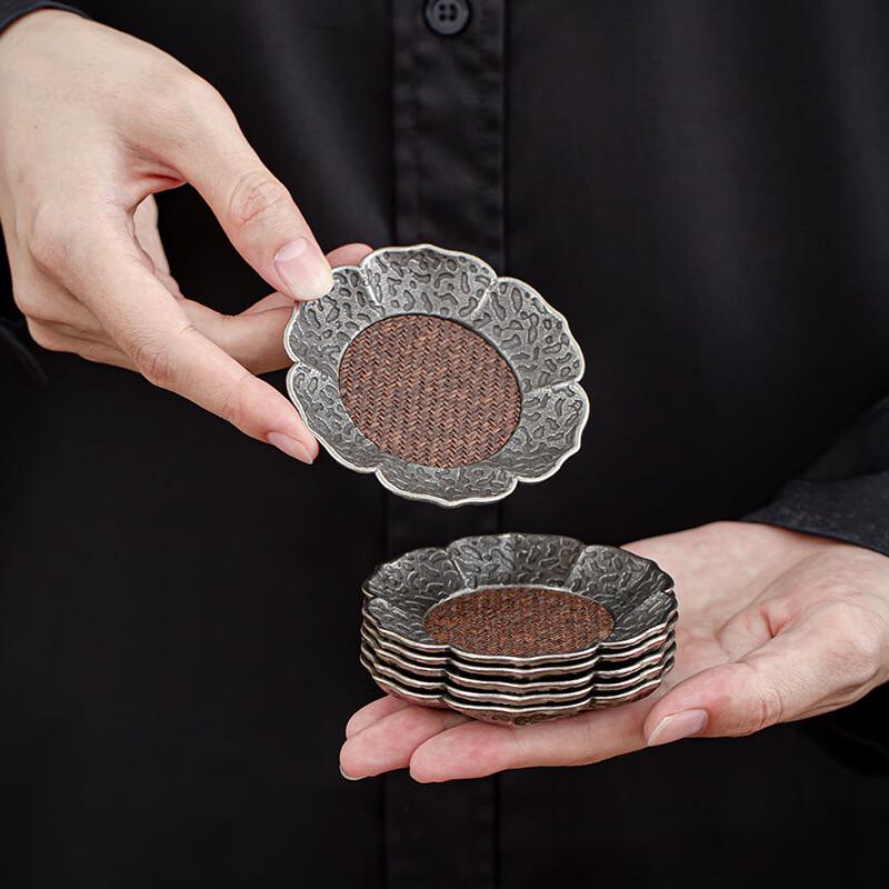 Chinese Style Hammered Alloy Rattan Coasters
