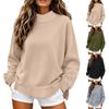 Damen Oversized Rollkragen-Sweatshirt Lässiger Pullover mit langen Ärmeln und Seitenschlitzen