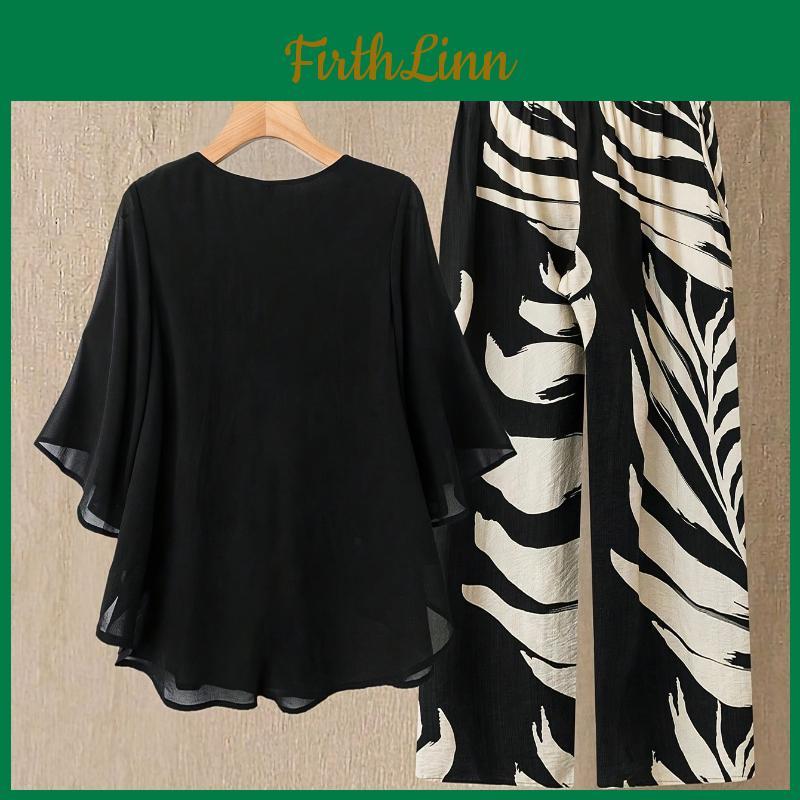 Summer Casual Womens Arrival New Outfit Elegant Blouse And High Waist Pants 2pcs Set