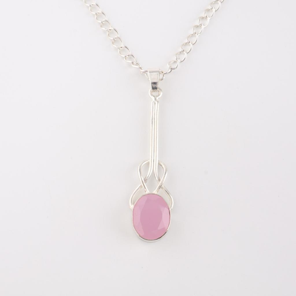 Rosenkalsedon Ädelsten 925 Sterling Silver Smycken Handgjort Hänge 1,79" PP-60-17