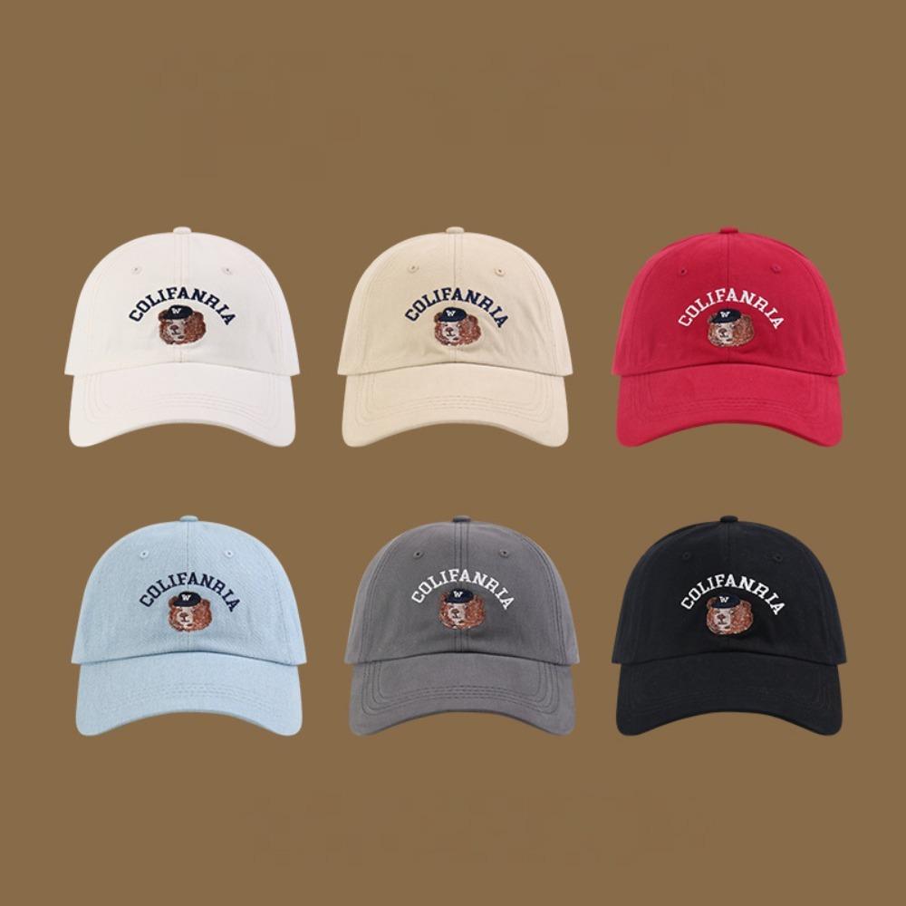 Bear Embroidered Wide Brim Baseball Cap, Face Slim Peaked Hat For Women Adult Korean Style Daily Casual Headwear
