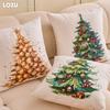 1PC LOZUJOJU Christmas Pillowcase Hand drawn Christmas tree cluster printed Cushion Cover for Sofa Living Room Bedroom Home Decor Party Decor