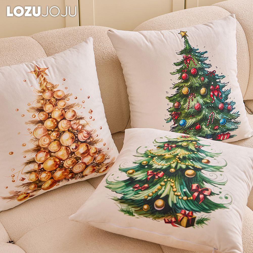 1PC LOZUJOJU Christmas Pillowcase Hand drawn Christmas tree cluster printed Cushion Cover for Sofa Living Room Bedroom Home Decor Party Decor