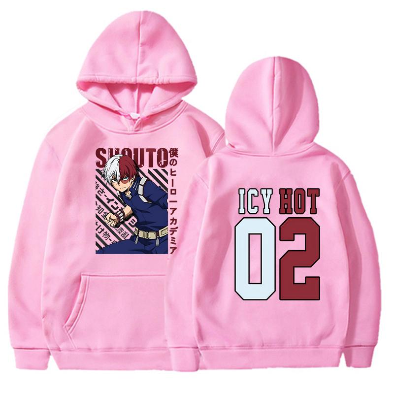 Новая толстовка с капюшоном Todoroki Shoto с принтом аниме, осенняя флисовая мода для женщин и мужчин, повседневные топы, осенние и зимние толстовки с длинным рукавом, пуловер Harajuku L розовый