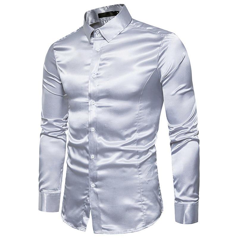 Men's Fashion Color Personality Casual Slim Long Sleeve Lapel Shirt Top