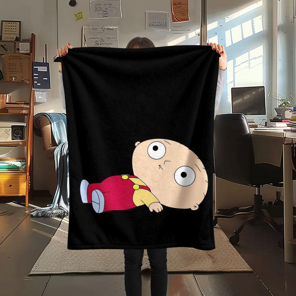 Stewie Griffin Printed Flannel Blanket, soft throw for bedroom sofa, washable, fan merchandise, great gift.