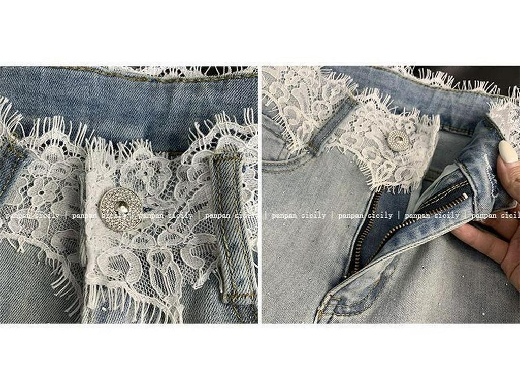 Dambyxor med strass, slimmande, hög midja, utsvängda ben - Extralånga, stretchiga, sommar 2025