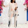 Women Plus Size Printed Round Neck Long Sleeve Layered Top Long Pants Two Piece Set