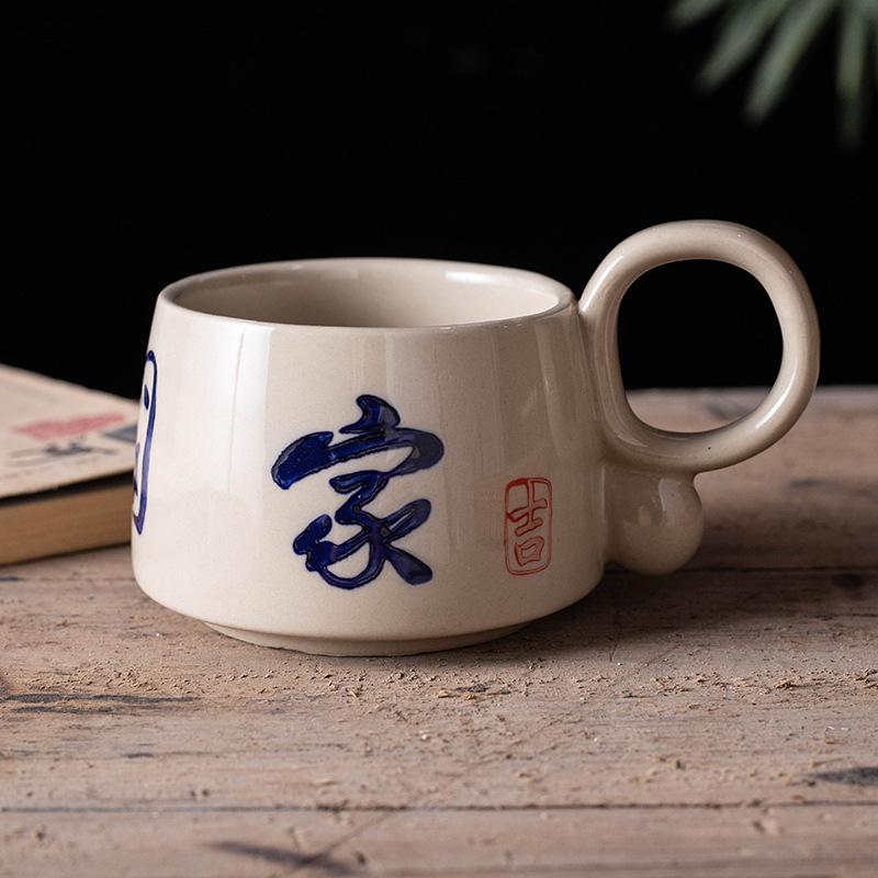 Retro simple Chinese ins style mug, breakfast creative home pastoral ceramics personalized water cup coffee cup