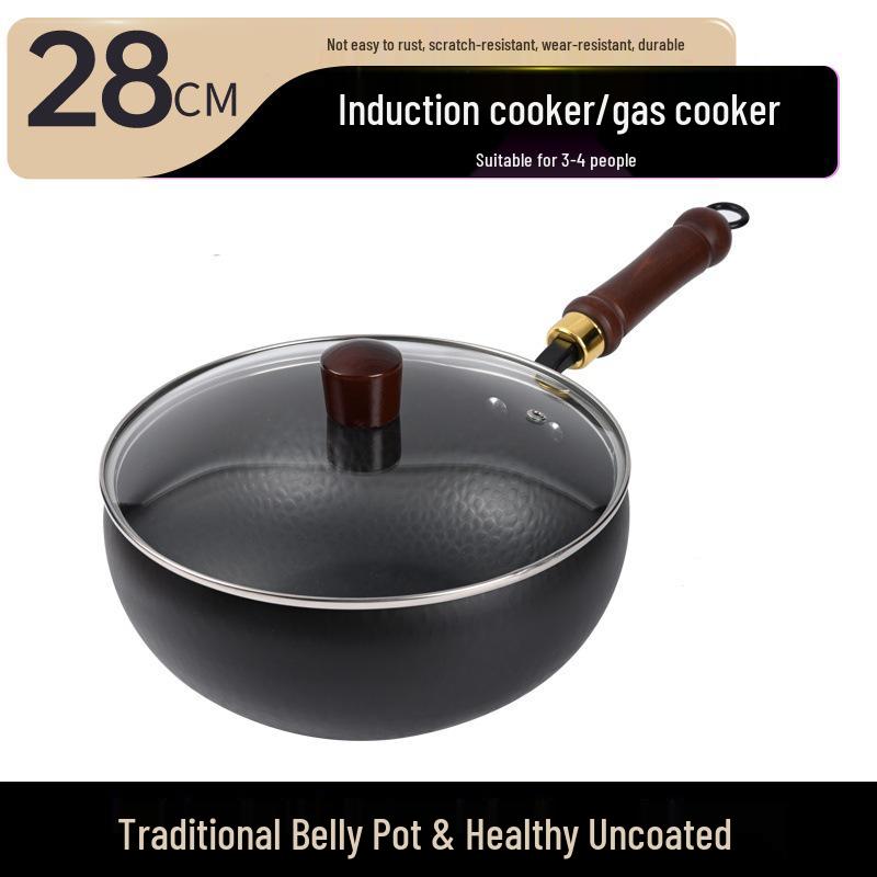 Zhangqiu Handgefertigter Antihaft-Eisen-Wok: 24CM Wok mit großem Bauch zum Pfannenrühren, für Gerichte, zum Schmoren & für Suppe.