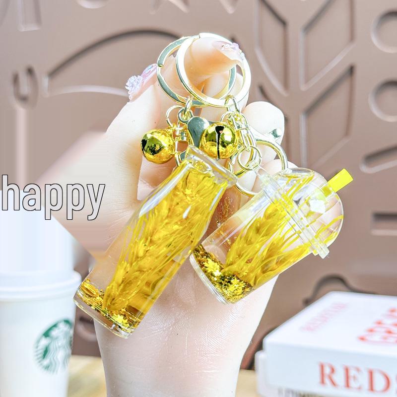Gold Wheat Ear Oil-Filled Acrylic Keychain Quicksand Pendant for Bags and Cars