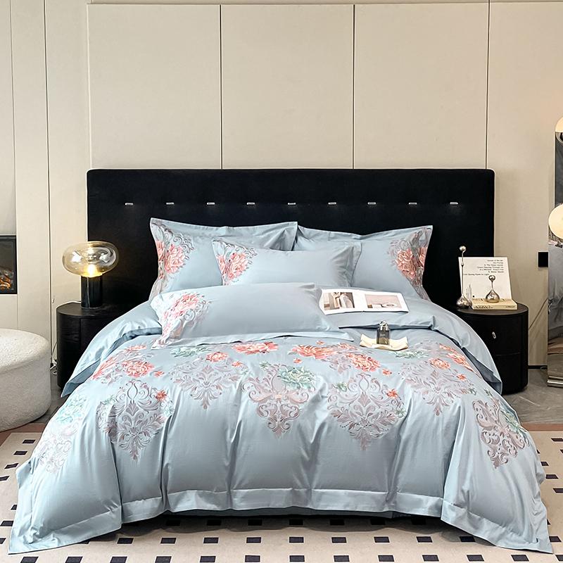 100%Cotton Chic Embroidery Bedding Set Double Queen King 4Pcs Duvet Cover Flat/Fitted Bed Sheet Pillowcases