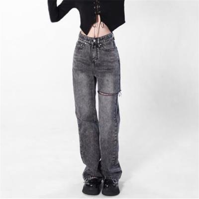 Primavera 2022 moda donna vita alta strappata jeans gamba larga donna baggy donna denim capris pantaloni jean mamma jeans pantaloni