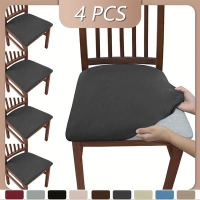 4pcs Classic Solid Color High Elasticity Milk Fiber Fabric Sofa Cushion Covers, Dustproof, Washable, Removable, with Elastic-band Closure